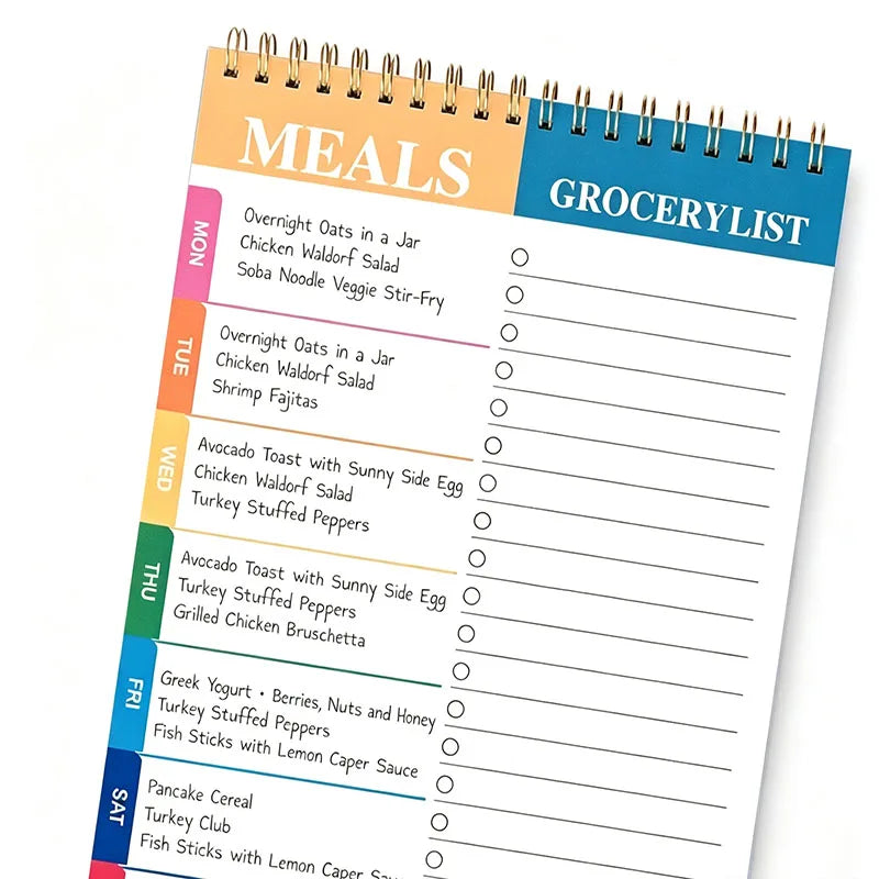 Weekly Meal Planner Notepad – 50 Sheets Tear-Off | 7-Day Meal Plan & Grocery Checklist | Stands Upright | Ink-Resistant Paper