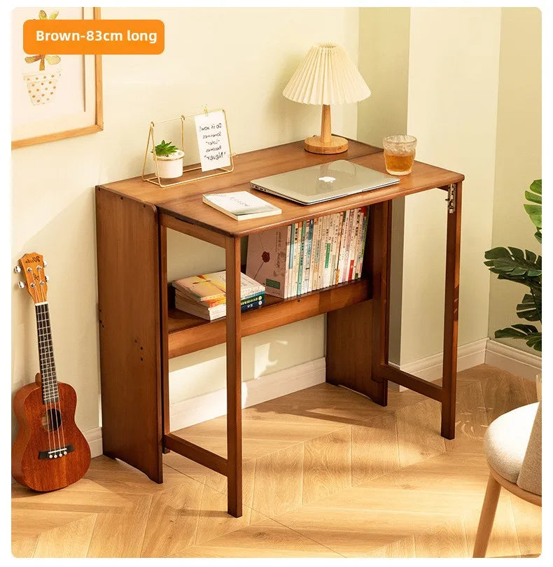 Foldable Bamboo Desk with Built-In Storage Shelf – No-Assembly Space-Saving Study & Computer Desk for Bedroom & Small Spaces