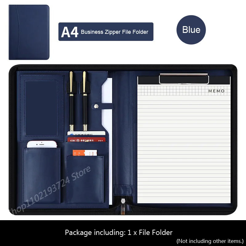Executive A4 Leather Portfolio Folder – Zippered PU Leather Padfolio | With or Without Calculator | Black, Bronze, Blue & Brown