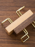 Wooden Business Card Holder with Gold Wire Stand – Desk Organizer Display | Beech or Walnut