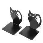 Black Cat Bookends — Heavy Iron Book Stand for Shelf & Desk