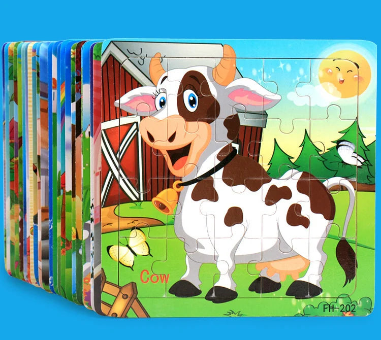 Wooden 3D Cartoon Puzzle — Montessori Educational Toy for Toddlers & Kids Ages 3–6