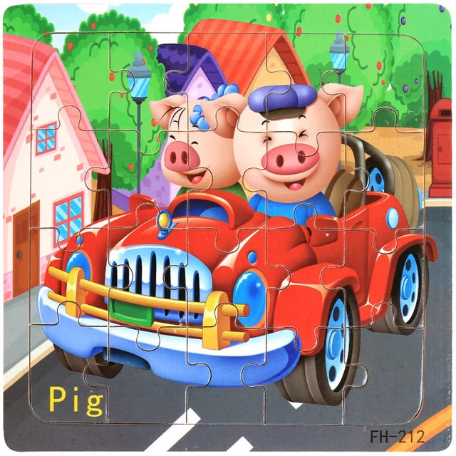 Wooden 3D Cartoon Puzzle — Montessori Educational Toy for Toddlers & Kids Ages 3–6