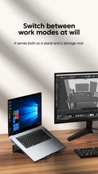 2-in-1 Foldable Laptop Stand & Vertical Storage Rack – Adjustable, Foldable | MacBook, iPad, Tablet & Phone