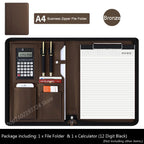 Executive A4 Leather Portfolio Folder – Zippered PU Leather Padfolio | With or Without Calculator | Black, Bronze, Blue & Brown