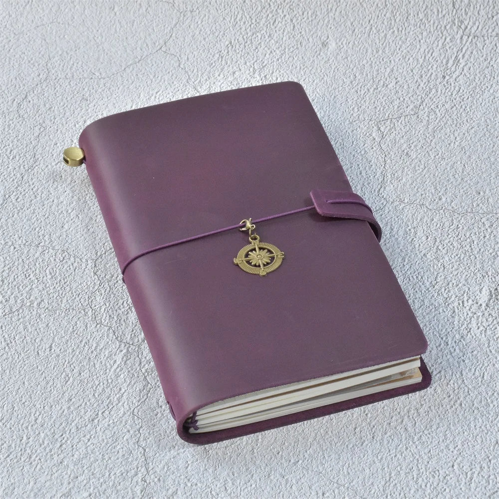 Genuine Leather Refillable Travel Journal - Handmade Retro Notebook with 192 Pages