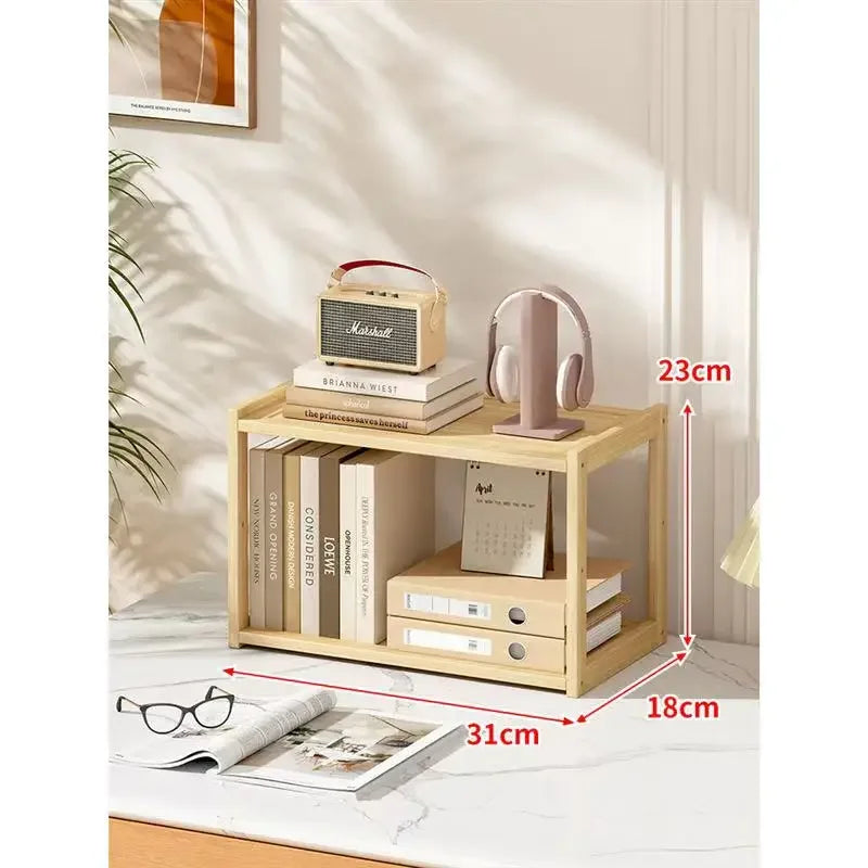 Wooden Desktop Storage Rack — 2 or 3-Layer Stationery Organizer for Desk & Office
