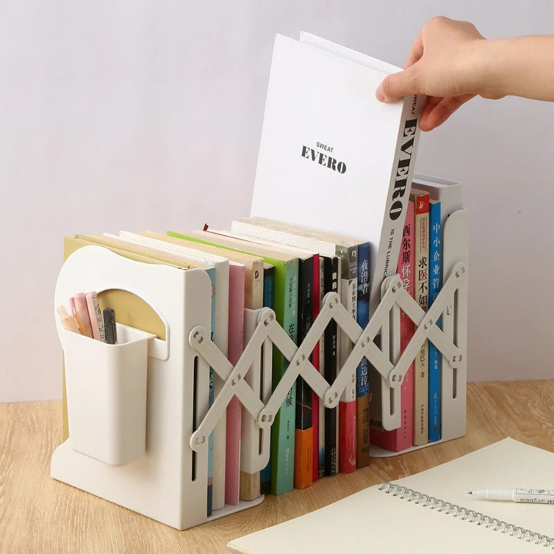 Adjustable Desktop Bookshelf - Telescopic Bookends & Book Organizer Stand