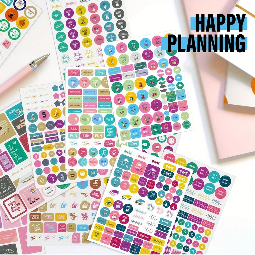 Aesthetic Planner Stickers – 12 Sheets | 650 or 720 Stickers | Holidays, Goals, Quotes, Habits, Finance & More