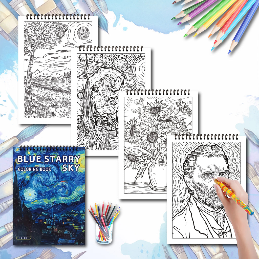 Art Coloring Book Set - 3 Books (Van Gogh, Moon, Mandala) - 90 Designs Total