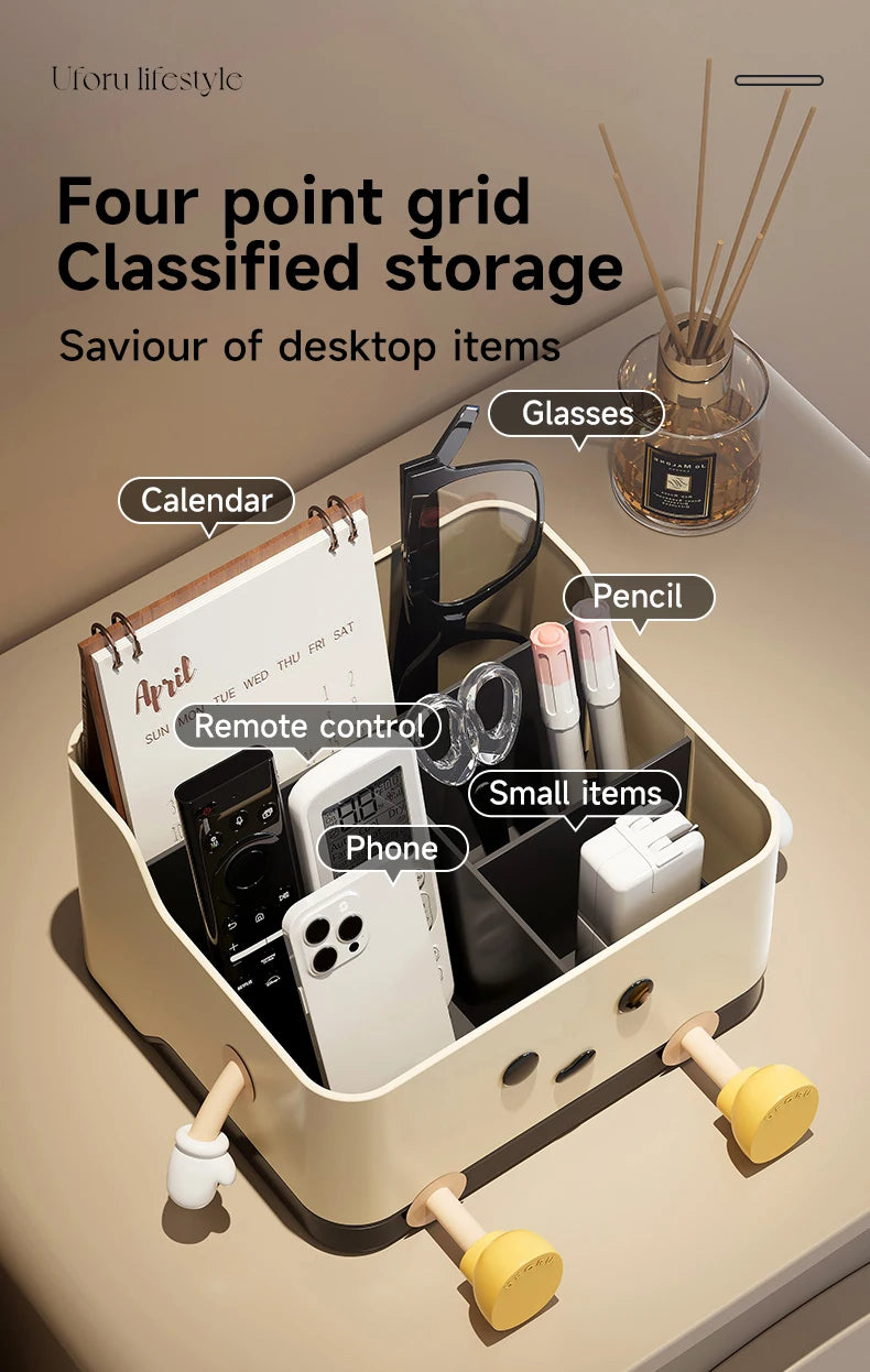 Desktop Organizer Box - 4-Compartment Multi-Use Storage | Standing or Sitting Design | Office, Dorm & Home