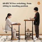 Rolling Height-Adjustable Desk with Storage Shelves – Overbed, Bedside & Study Table for Bedroom, Dorm & Home Office