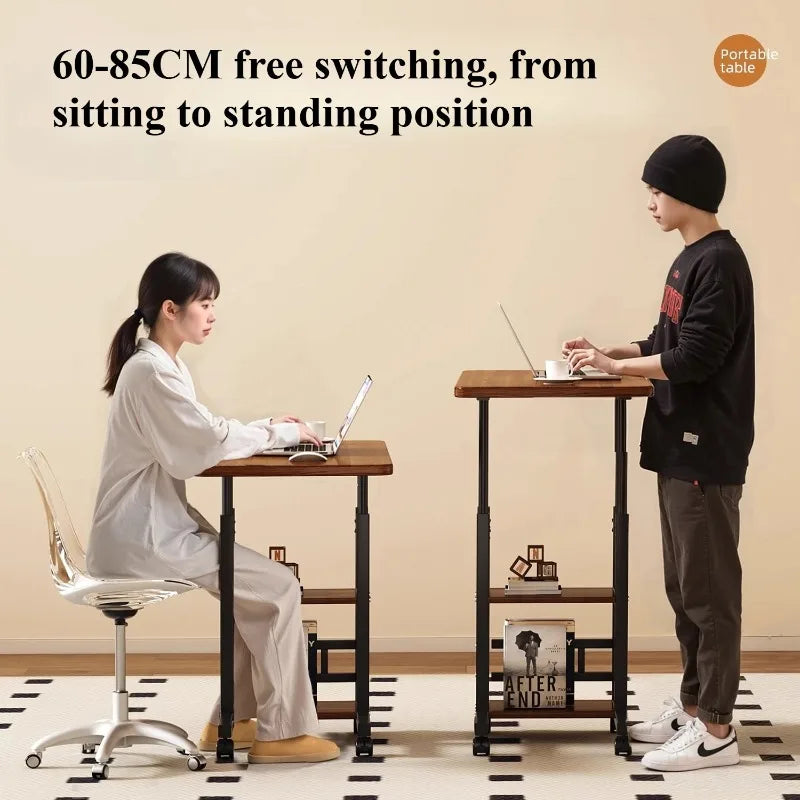 Rolling Height-Adjustable Desk with Storage Shelves – Overbed, Bedside & Study Table for Bedroom, Dorm & Home Office
