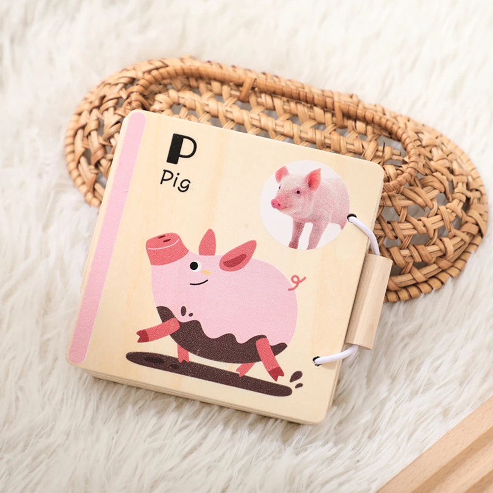 Wooden Animal Flap Book - Interactive Learning Toy for Babies & Toddlers
