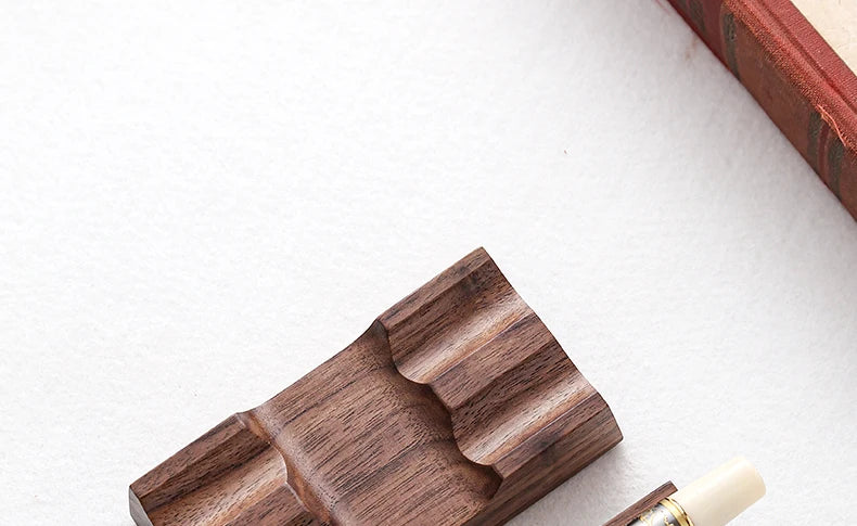 Walnut Wood Fountain Pen Rest - Horizontal Desk Stand for Dip Pens & Calligraphy (1 or 2 Slots)