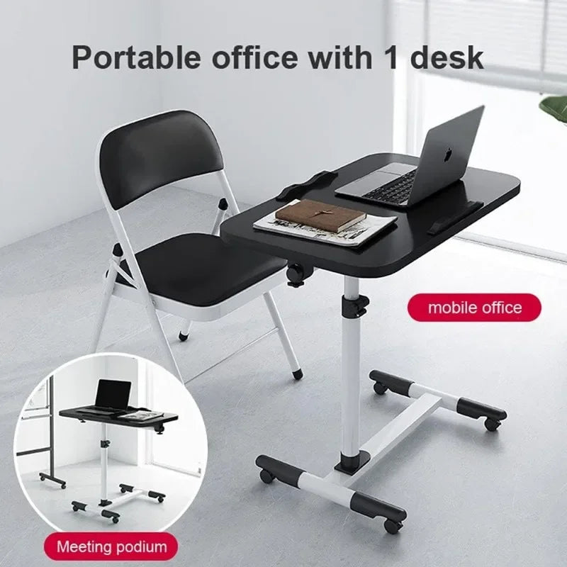 Rolling Bedside Laptop Desk with 360° Rotating & Tilting Top – Height Adjustable 59–89cm, Lockable Wheels | Black & White
