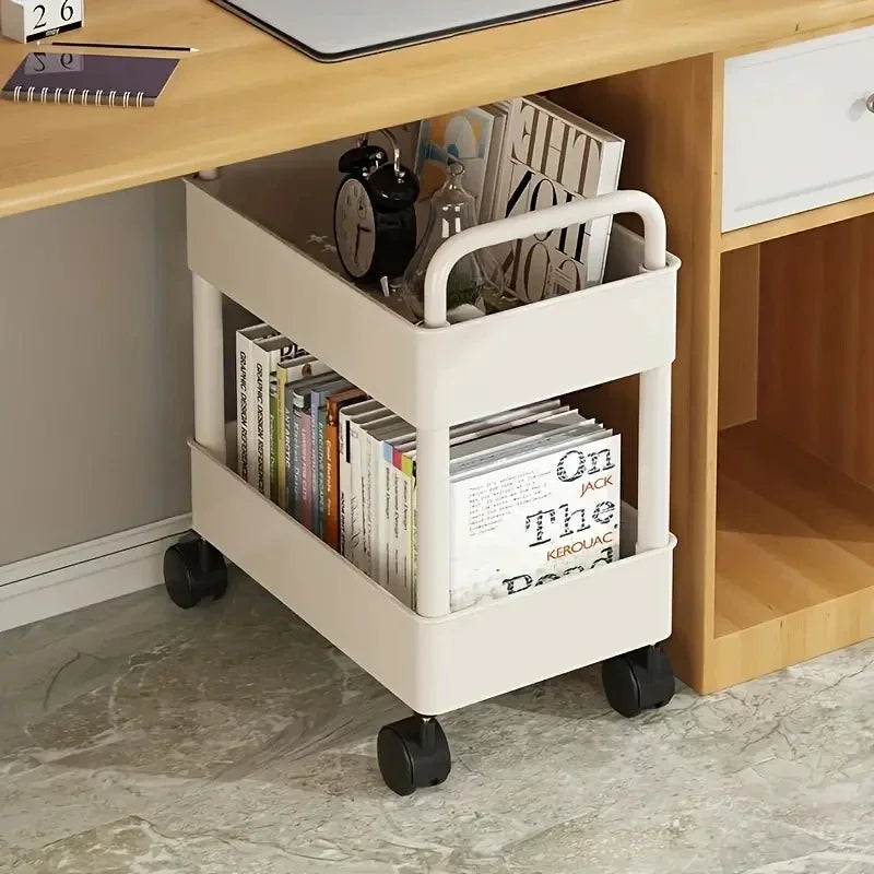2-Layer Rolling Stationery Organizer — Detachable Handcart Desk Organizer for Office & School