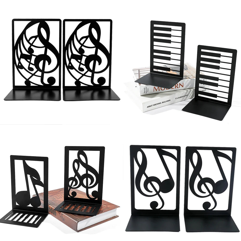 Music-Themed Metal Bookends — Heavy Duty Decorative Book Stoppers for Shelf & Desk