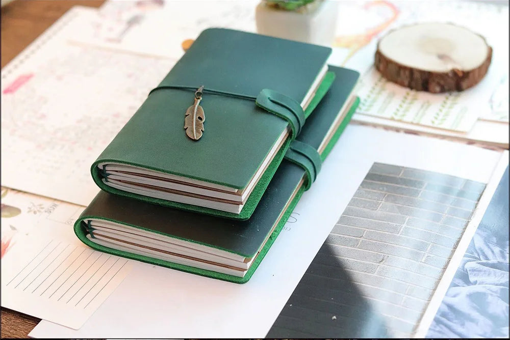 Genuine Leather Refillable Travel Journal - Handmade Retro Notebook with 192 Pages