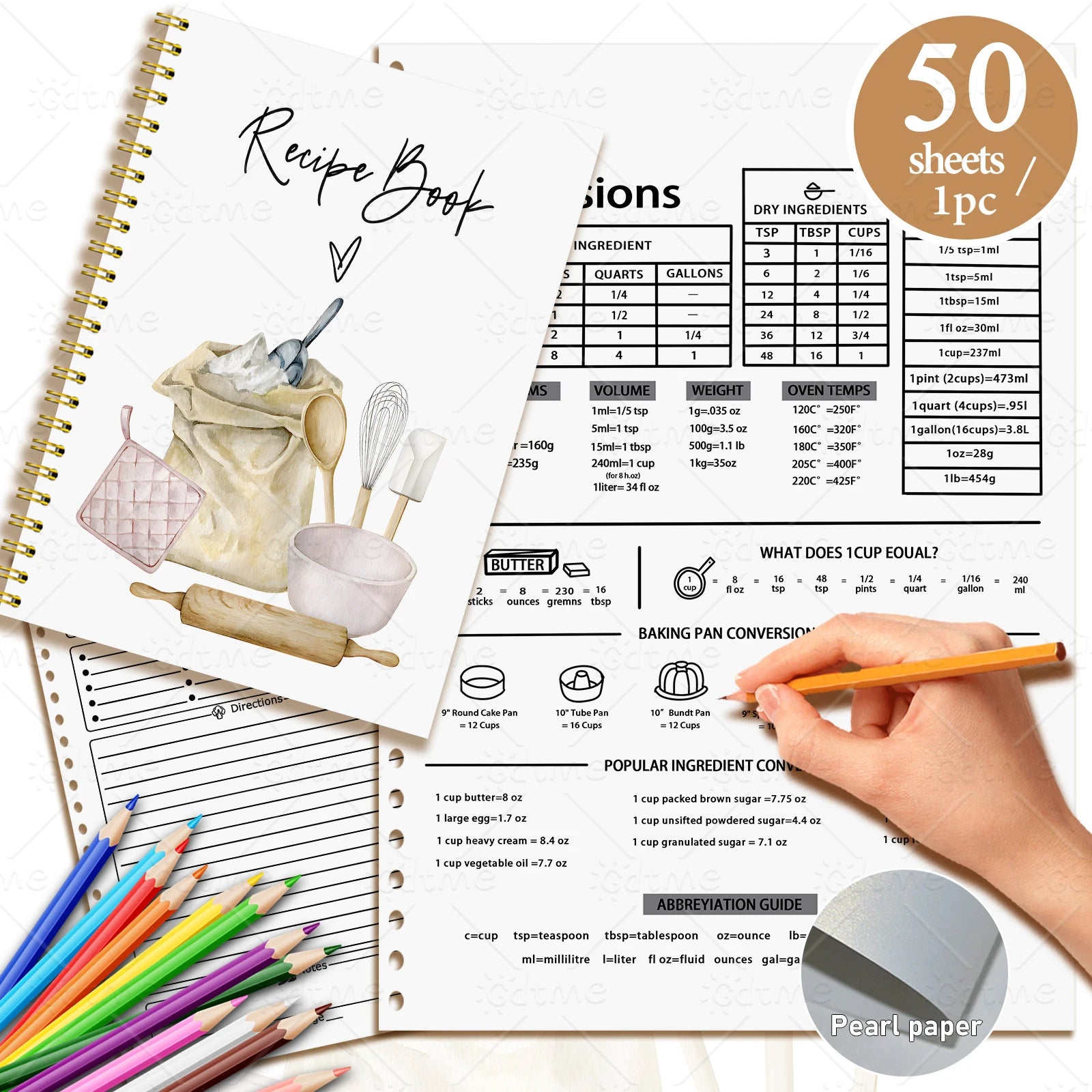 Recipe Notebook - Cute Kitchen Planner & Food Journal with Pastel Patterns (2 Designs)