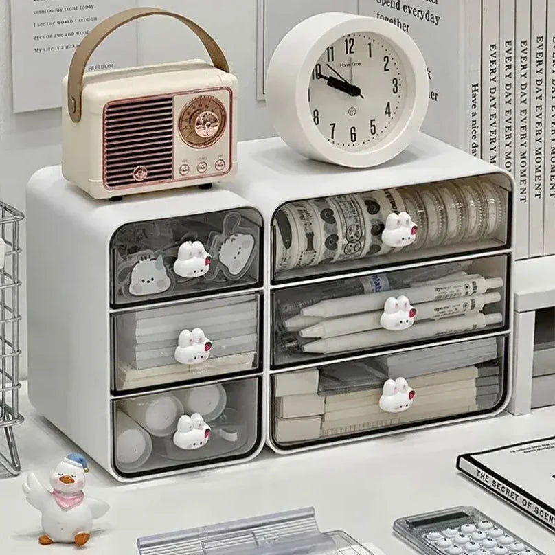 Clear Desktop Storage Box with Lid - Multi-Use Organizer for Desk & Vanity (2 Sizes)