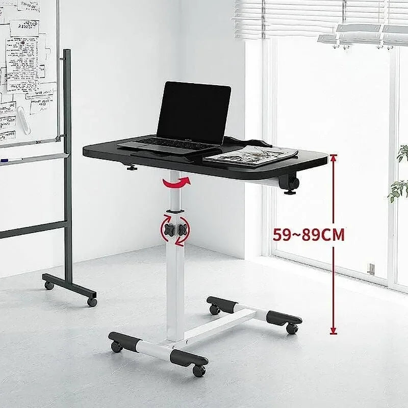 Rolling Bedside Laptop Desk with 360° Rotating & Tilting Top – Height Adjustable 59–89cm, Lockable Wheels | Black & White