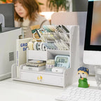 Wooden Pen & Stationery Desk Organizer — Multi-Compartment Desktop Storage for Home & Office