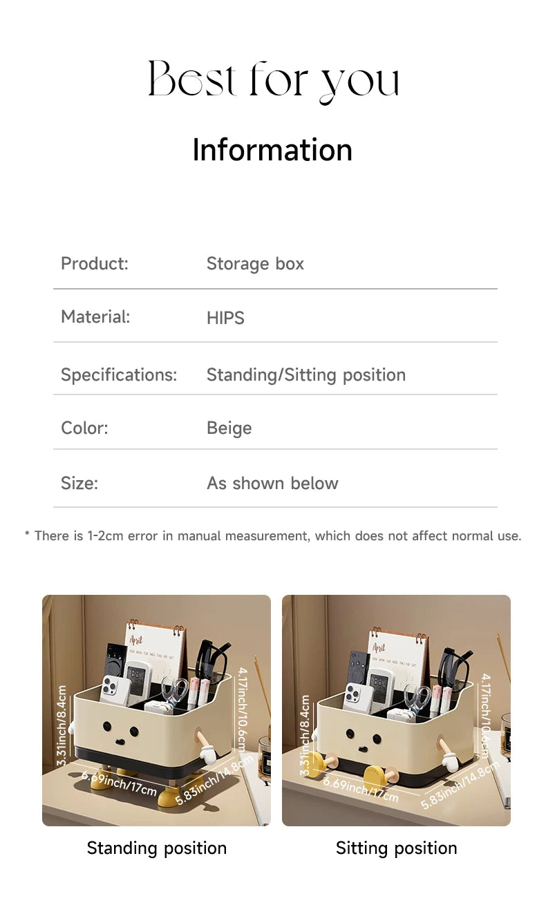 Desktop Organizer Box - 4-Compartment Multi-Use Storage | Standing or Sitting Design | Office, Dorm & Home