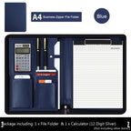 Executive A4 Leather Portfolio Folder – Zippered PU Leather Padfolio | With or Without Calculator | Black, Bronze, Blue & Brown