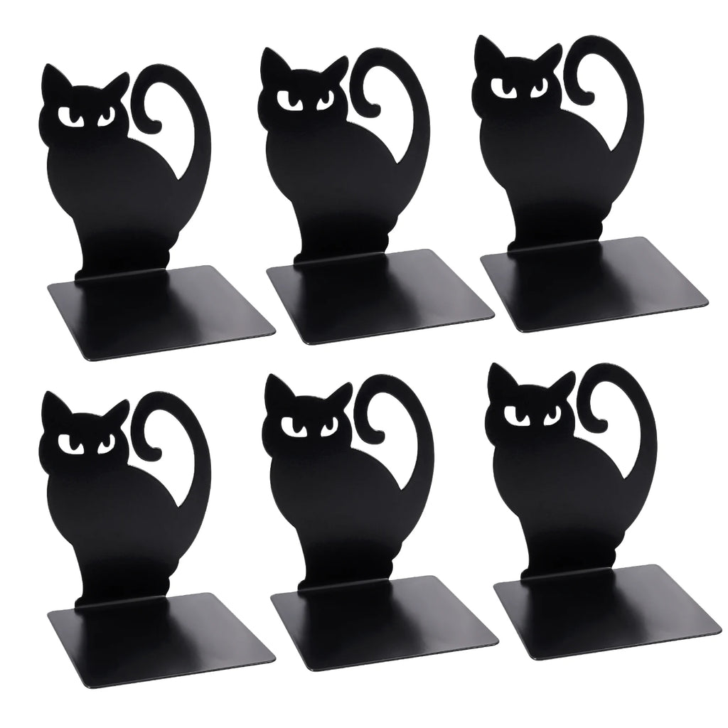 Black Cat Bookends — Heavy Iron Book Stand for Shelf & Desk