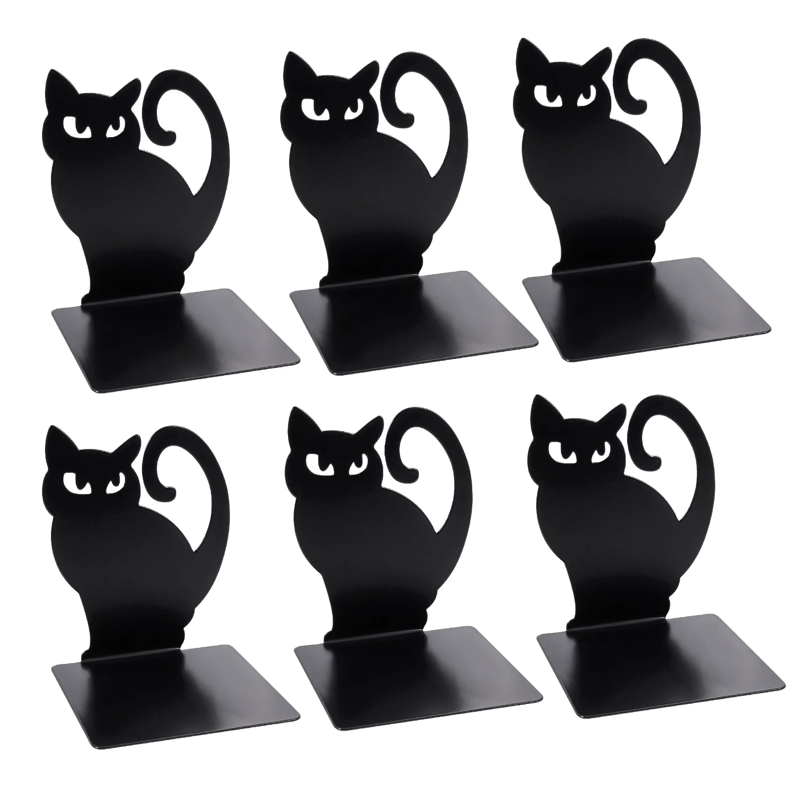 Black Cat Bookends — Heavy Iron Book Stand for Shelf & Desk