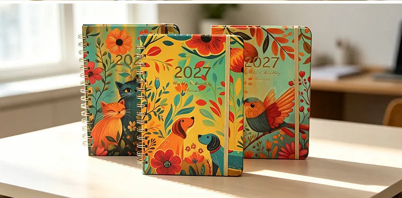 2027 Weekly & Monthly Planner – A5 Spiral Agenda | 100gsm, Monthly Tabs, Inner Pocket | 17 Illustrated Cover Designs