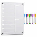 Magnetic Acrylic Fridge Weekly Calendar – Frameless Transparent Dry-Erase Planner | 7-Day Meal & Grocery Board | 8 Markers Included