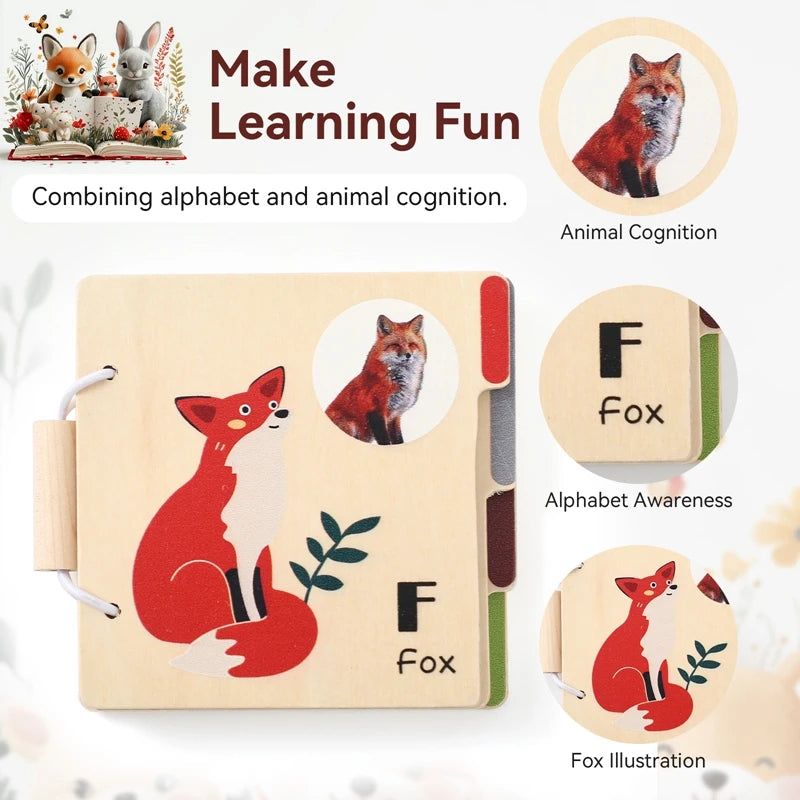 Wooden Animal Flap Book - Interactive Learning Toy for Babies & Toddlers