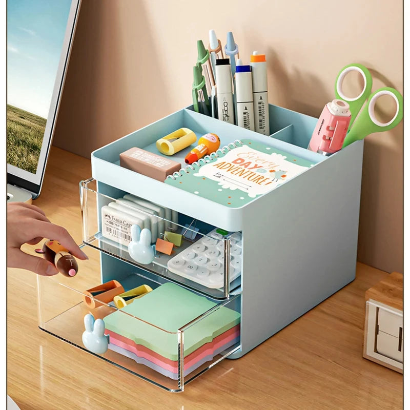 Desk Organizer with Drawer - Multi-Use Storage Box for Office & Makeup