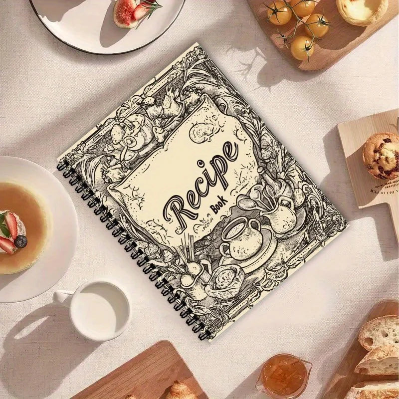 Vintage Recipe Book – A5 Spiral | 100 Pages with Kitchen Conversions | Antique Engraving Cover for Home Cooks & Bakers