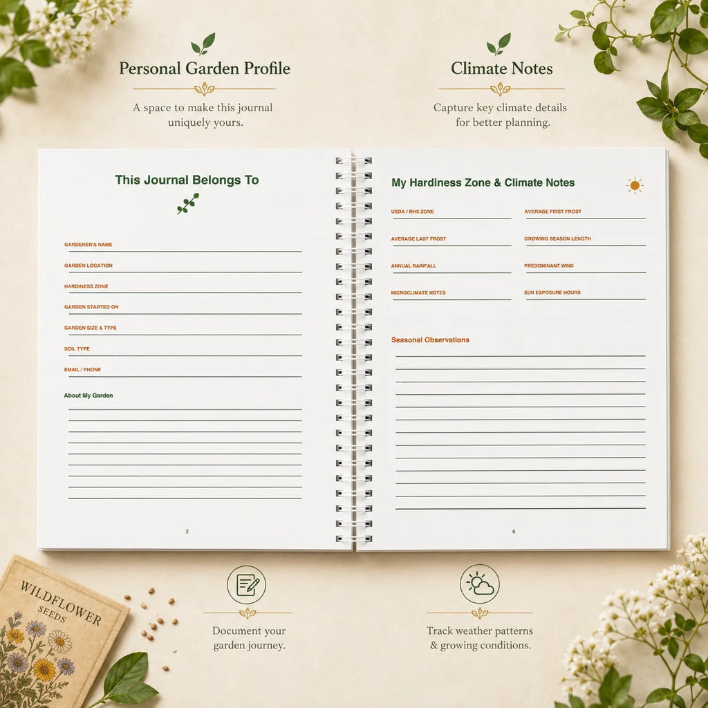 Garden Journal & Harvest Tracker – A5 Spiral Planner Notebook | Guided Pages for Gardeners & Plant Lovers | Gardening Gift
