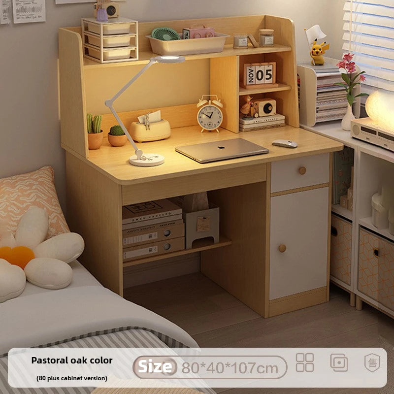 Kids & Teen Study Desk with Built-In Bookshelf – Integrated Storage Unit for Bedroom | 60cm & 80cm, Simple or Cabinet Version