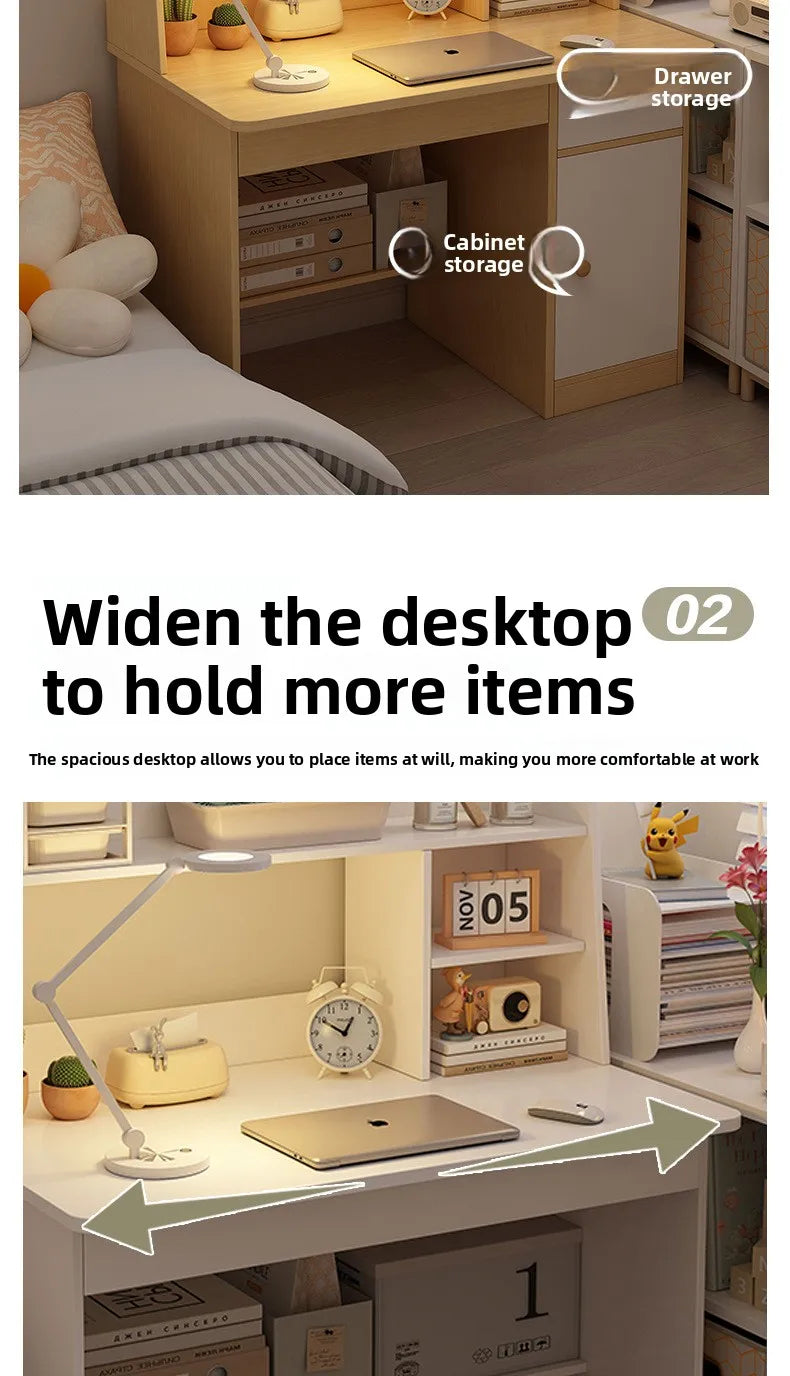 Kids & Teen Study Desk with Built-In Bookshelf – Integrated Storage Unit for Bedroom | 60cm & 80cm, Simple or Cabinet Version