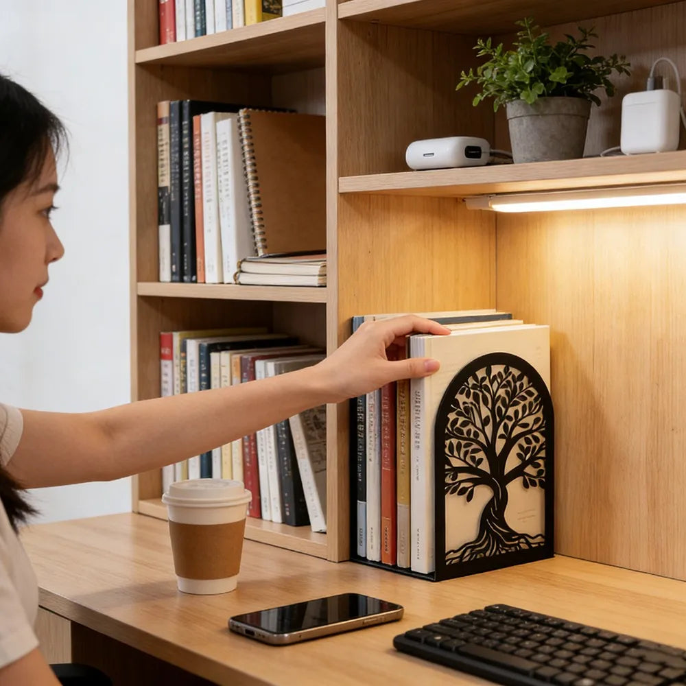 Tree of Life Metal Bookends | Decorative Book Holders for Heavy Books