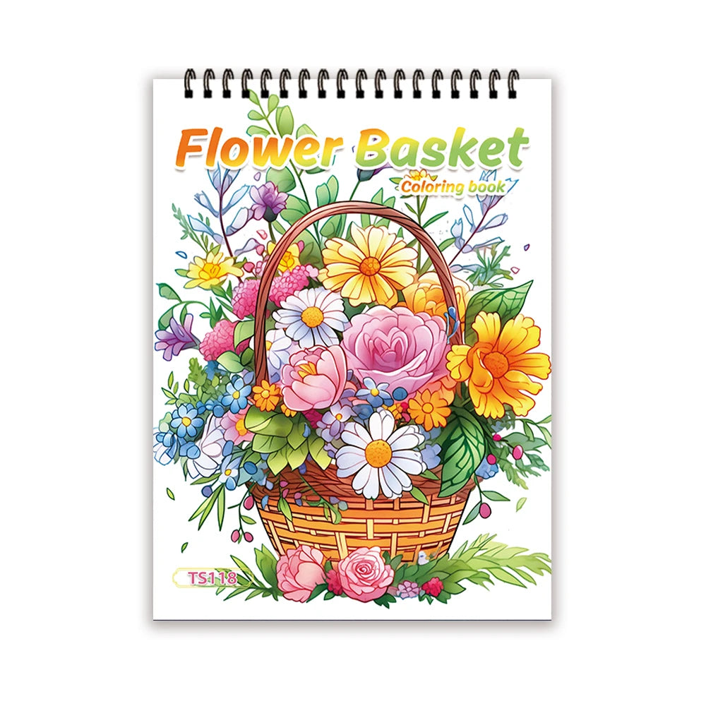 Adult Spiral Coloring Book - 30 Sheets Nature & Floral Themes | 11.2x8.3" Landscape Format | Birthday & Holiday Gift