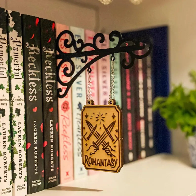 Literary Bookshelf Sign – Hangable Wooden Genre Plaque for Book Lovers | Dark Romance, Poetry & More