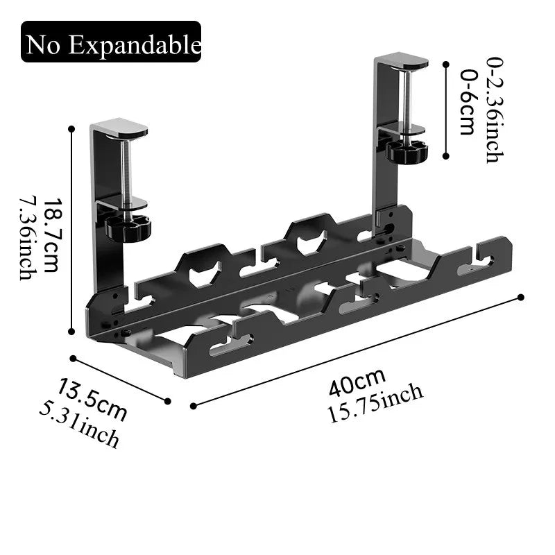 Under-Desk Cable Management Rack — Telescopic Metal Storage Tray, No Drilling Required