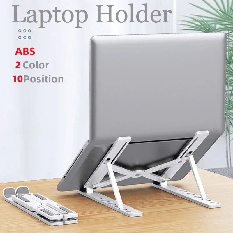 Foldable Laptop Stand – 10-Position Adjustable, Portable ABS Bracket for MacBook, Notebooks & Laptops up to 17" | Black & White