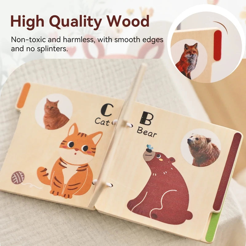Wooden Animal Flap Book - Interactive Learning Toy for Babies & Toddlers