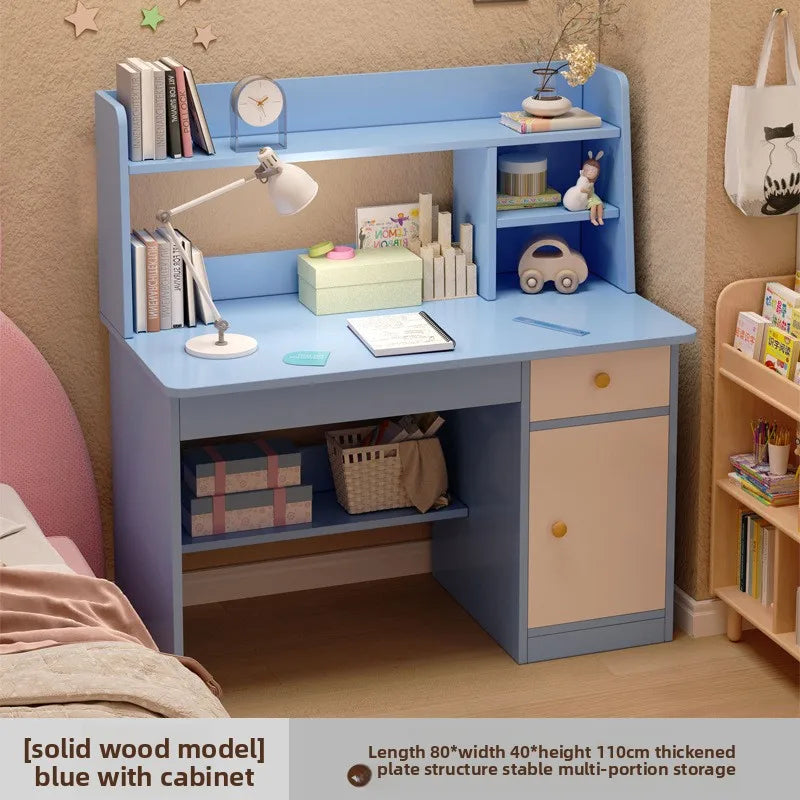 Kids & Teen Study Desk with Built-In Bookshelf – Integrated Storage Unit for Bedroom | 60cm & 80cm, Simple or Cabinet Version