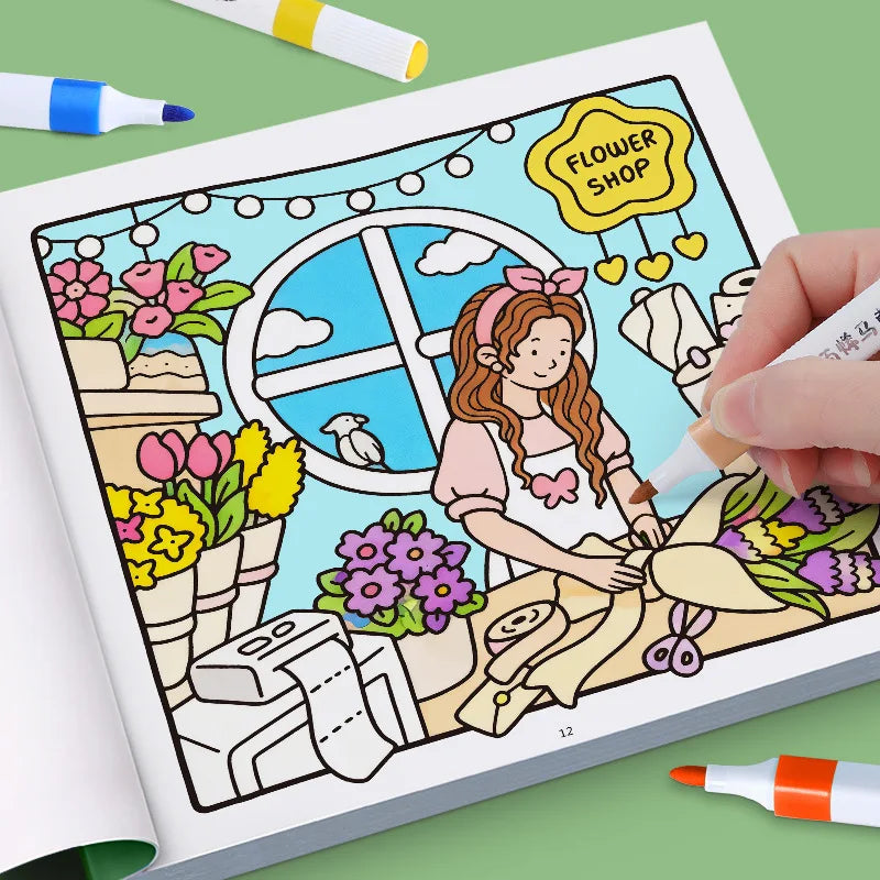 Girls' Fantasy Coloring Book - 24 Pages of Hand-Drawn Illustrations (3 Themes)