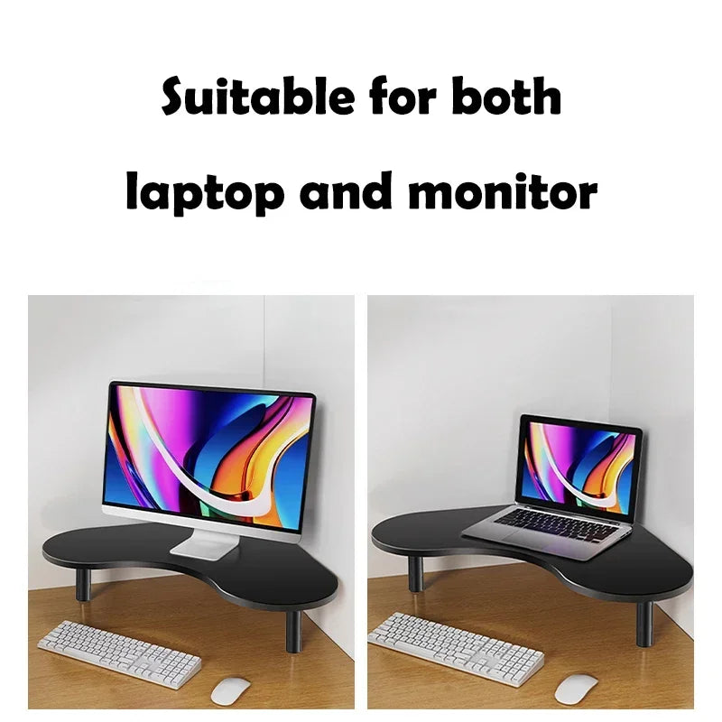 Triangular Corner Desk Riser - Adjustable Height Metal Laptop Stand with Storage