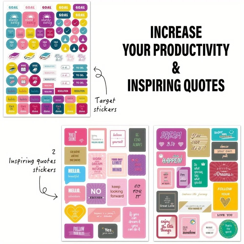 Aesthetic Planner Stickers – 12 Sheets | 650 or 720 Stickers | Holidays, Goals, Quotes, Habits, Finance & More