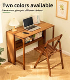 Foldable Bamboo Desk with Built-In Storage Shelf – No-Assembly Space-Saving Study & Computer Desk for Bedroom & Small Spaces